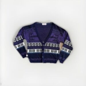 Vintage McGregor Sweater Cardigan Mens Medium  Fair Isle Geometric 80s